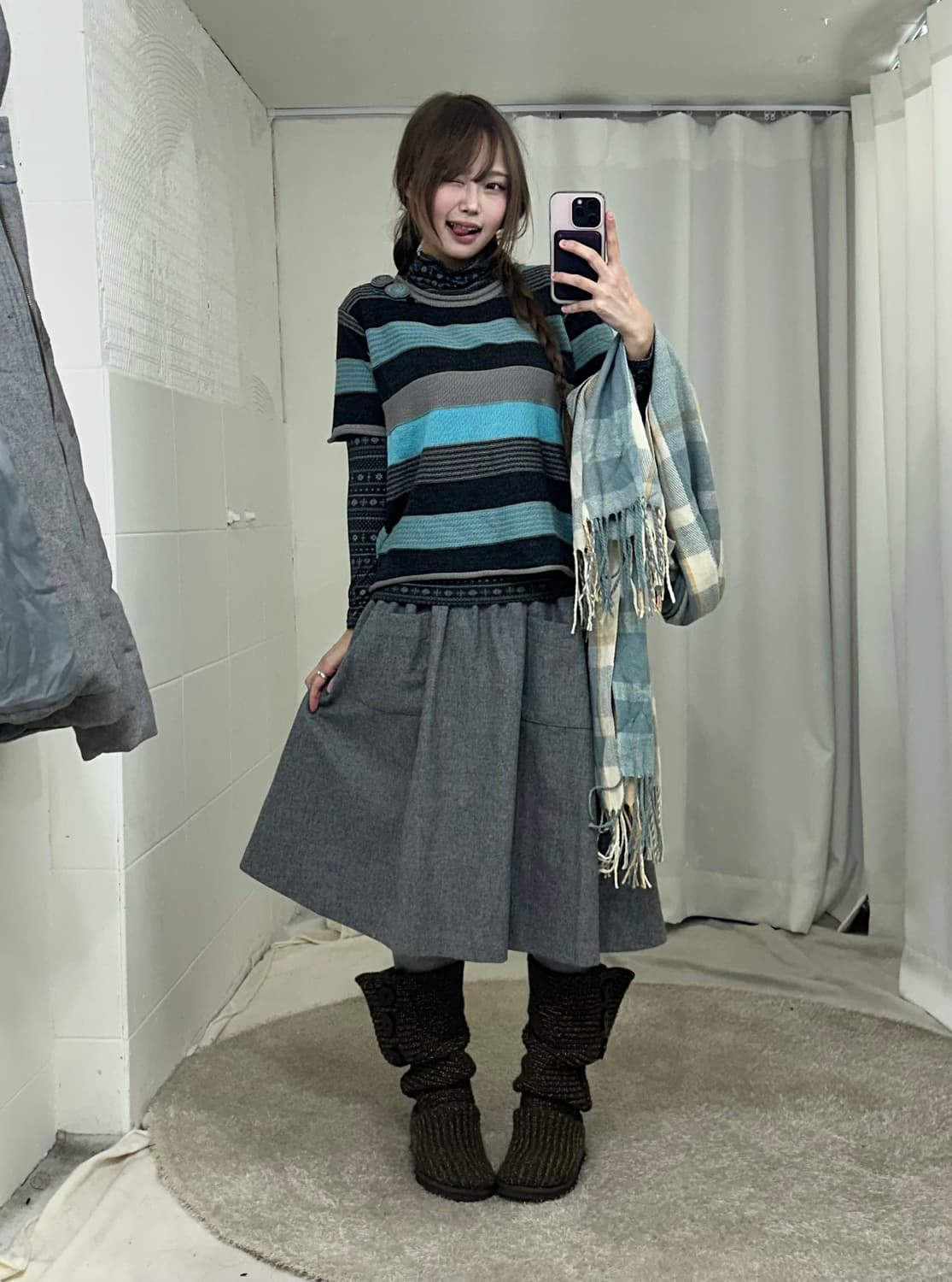 그레이 니혼진 히피 모리 레이스 패딩 코디세트 상품이미지3