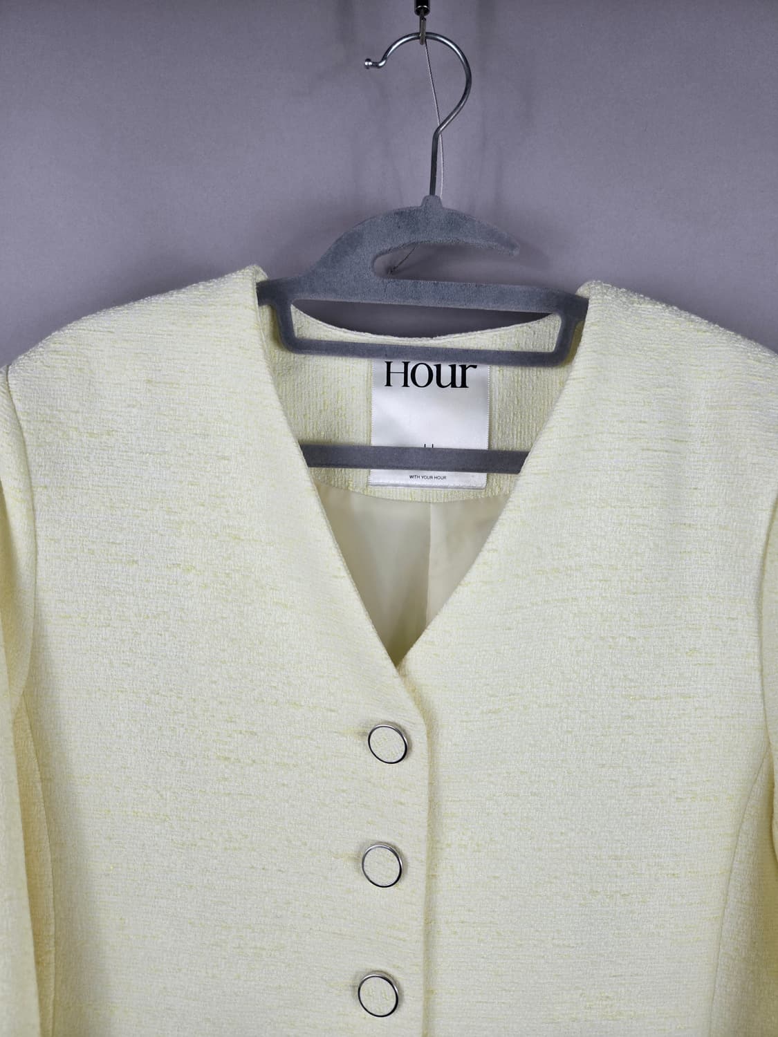 [무료배송]업타운홀릭 S 여성 봄 트위드 자켓 레몬색 상품이미지2