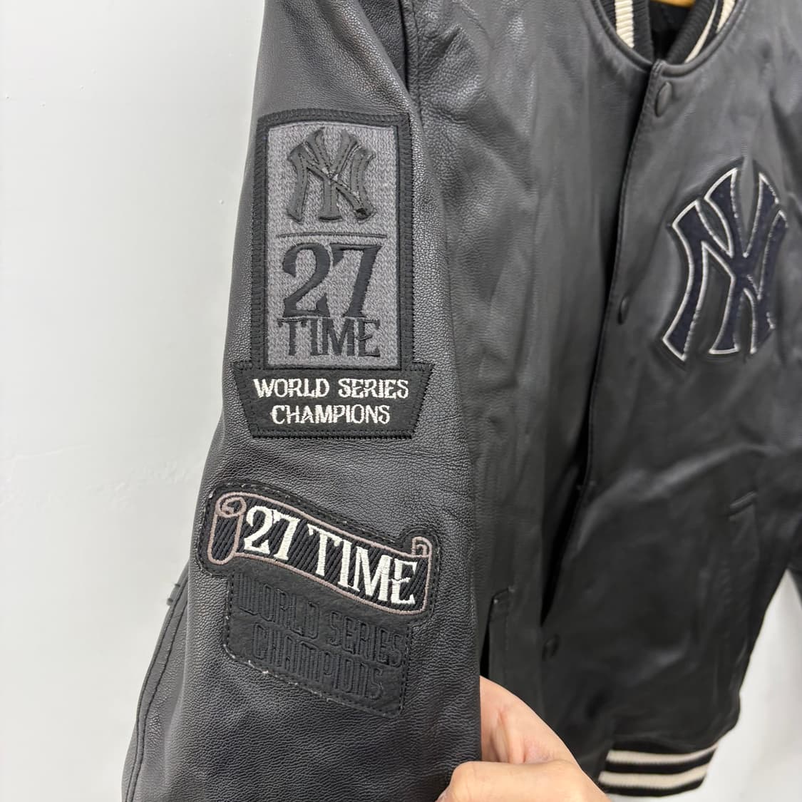 MLB NY 양키즈 블랙 가죽 야구 점퍼 여/M 상품이미지4