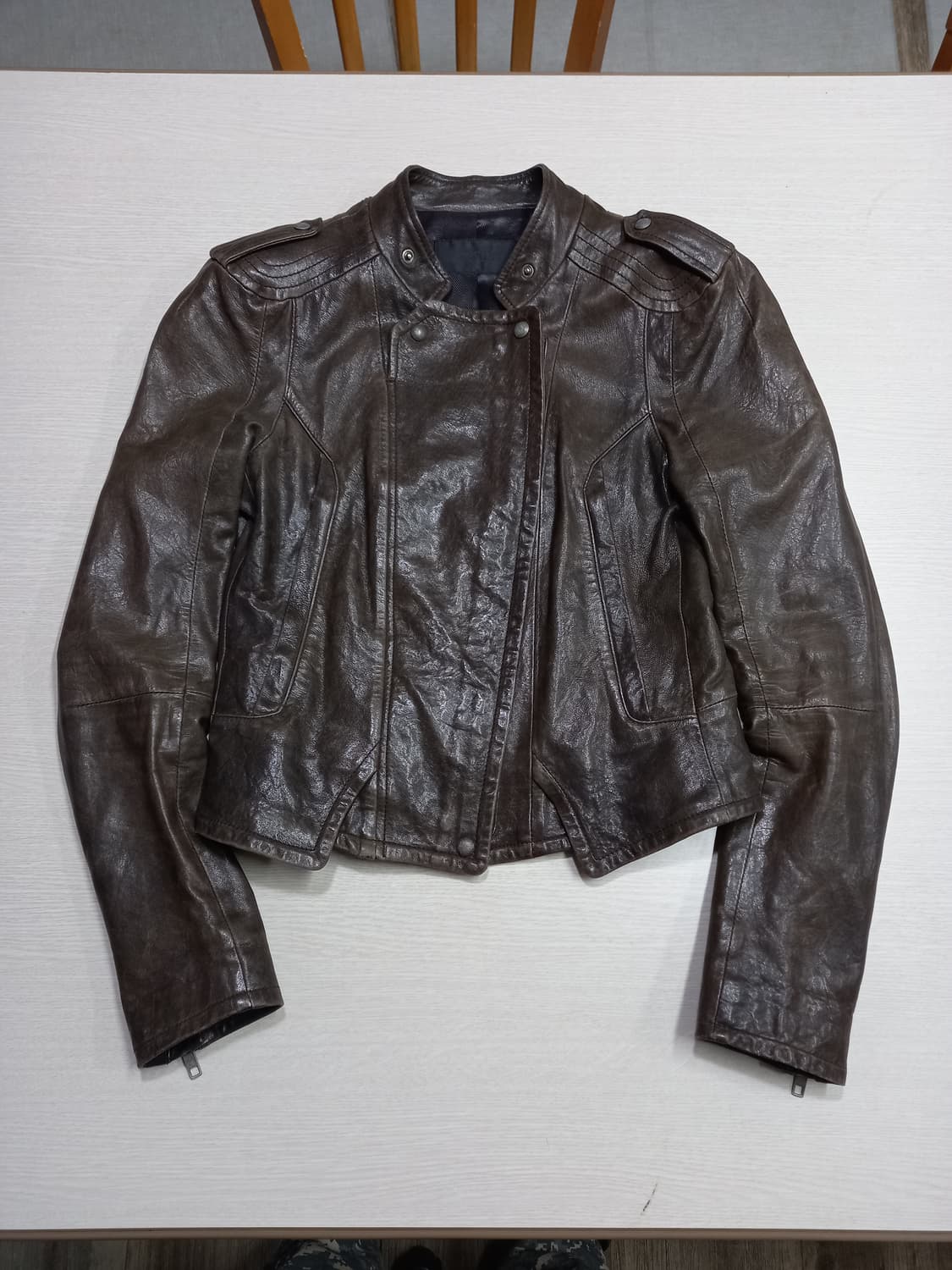 M90 SYSTEM 크롭 바이커 레더자켓 다크브라운 M-989 상품이미지1