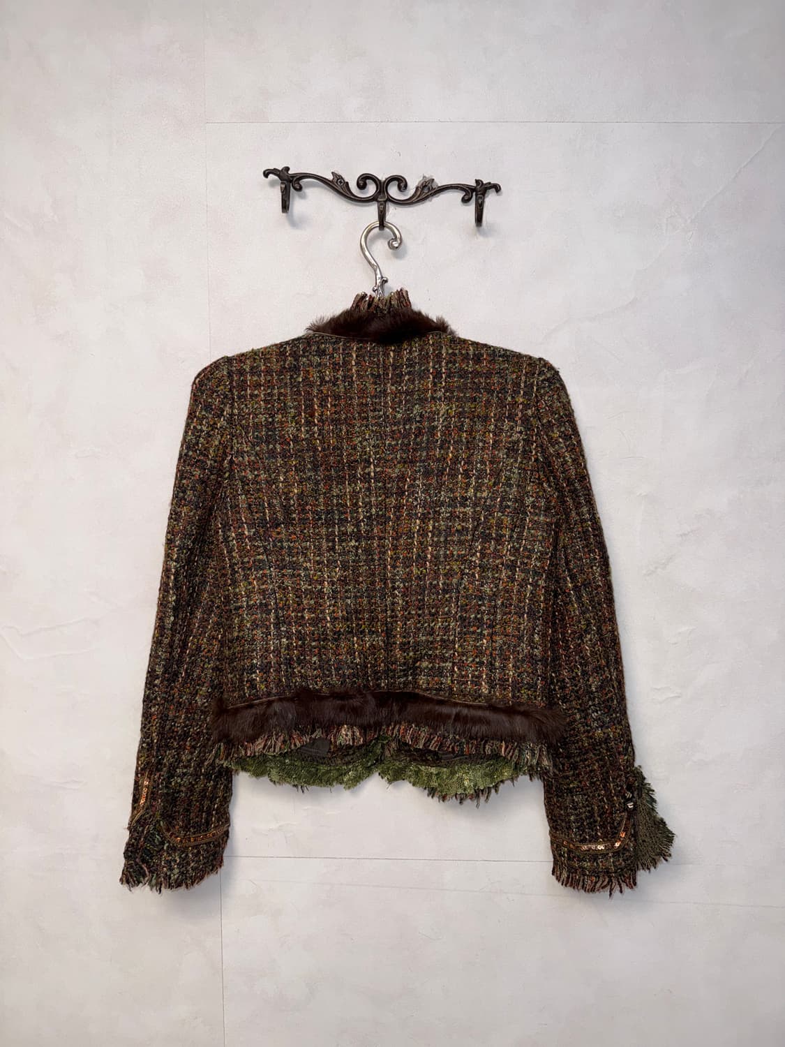 Khaki brown oriental rabbit fur tweed jk 상품이미지3