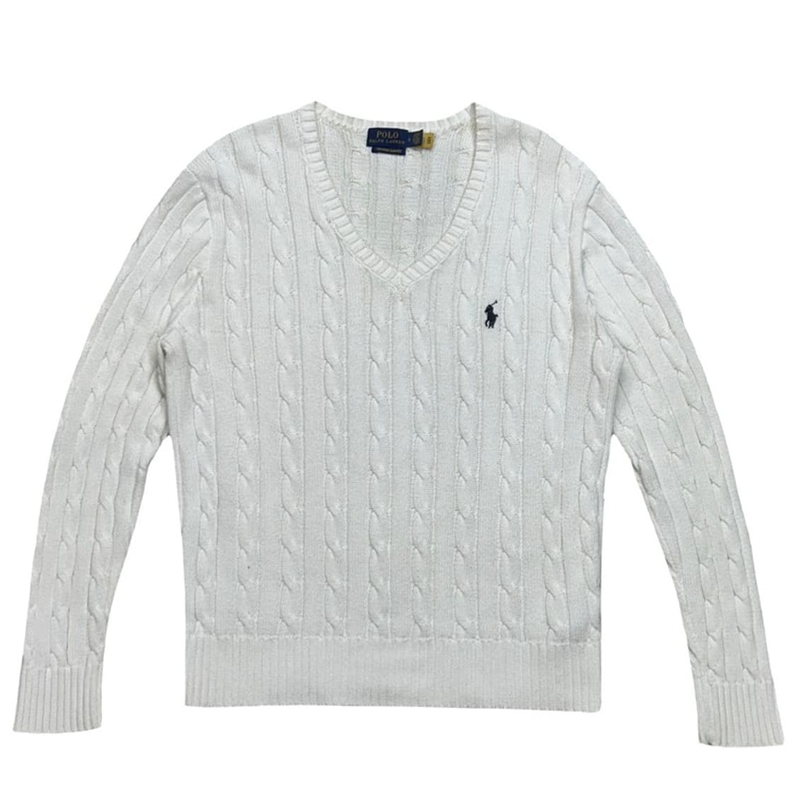 RALPH LAUREN 화이트 브이넥 케이블 니트 S 상품이미지1