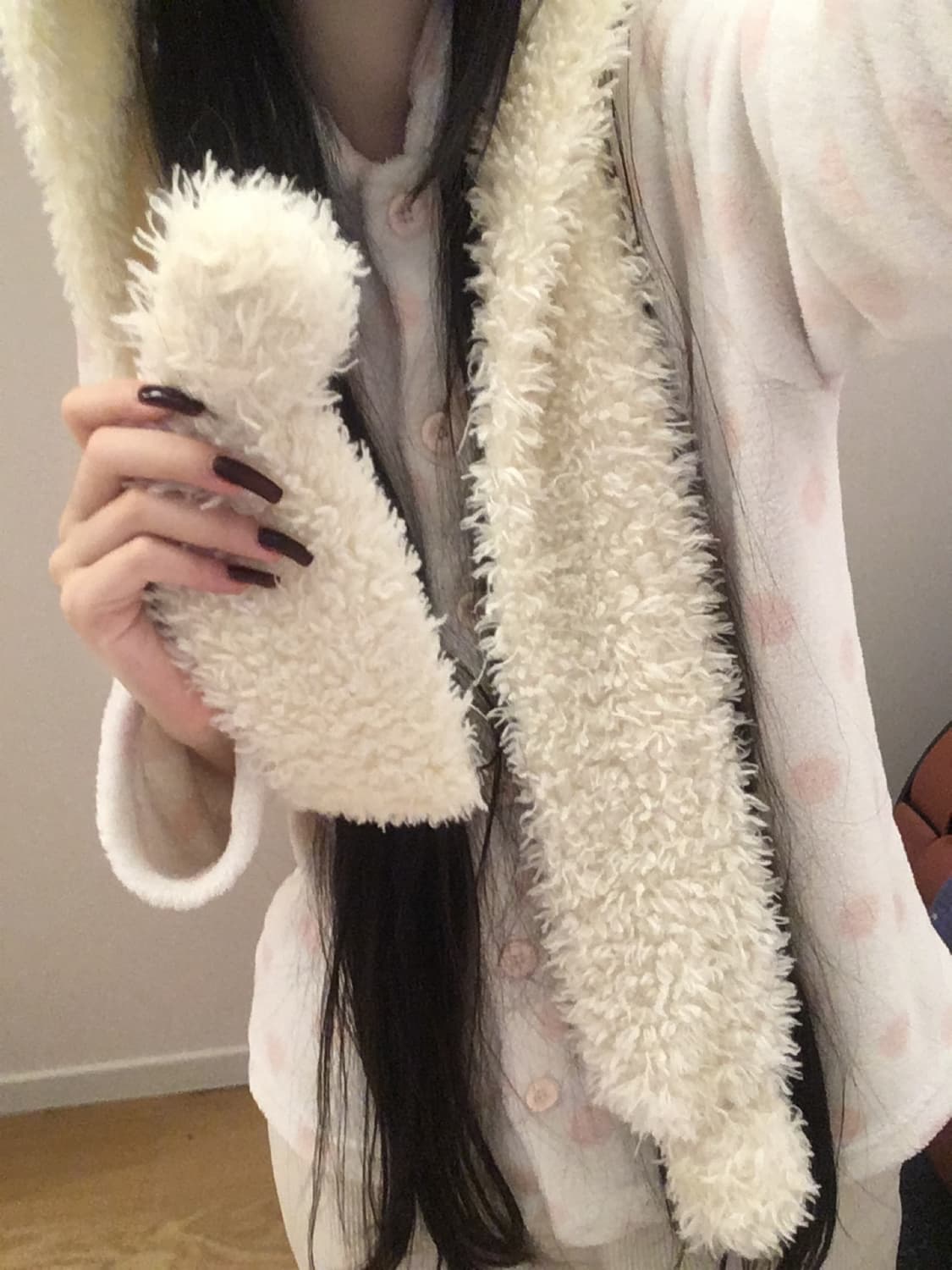 핑크 도트 쿠마미미 퍼 목도리 머플러 히메갸루 헤이세이 상품이미지5