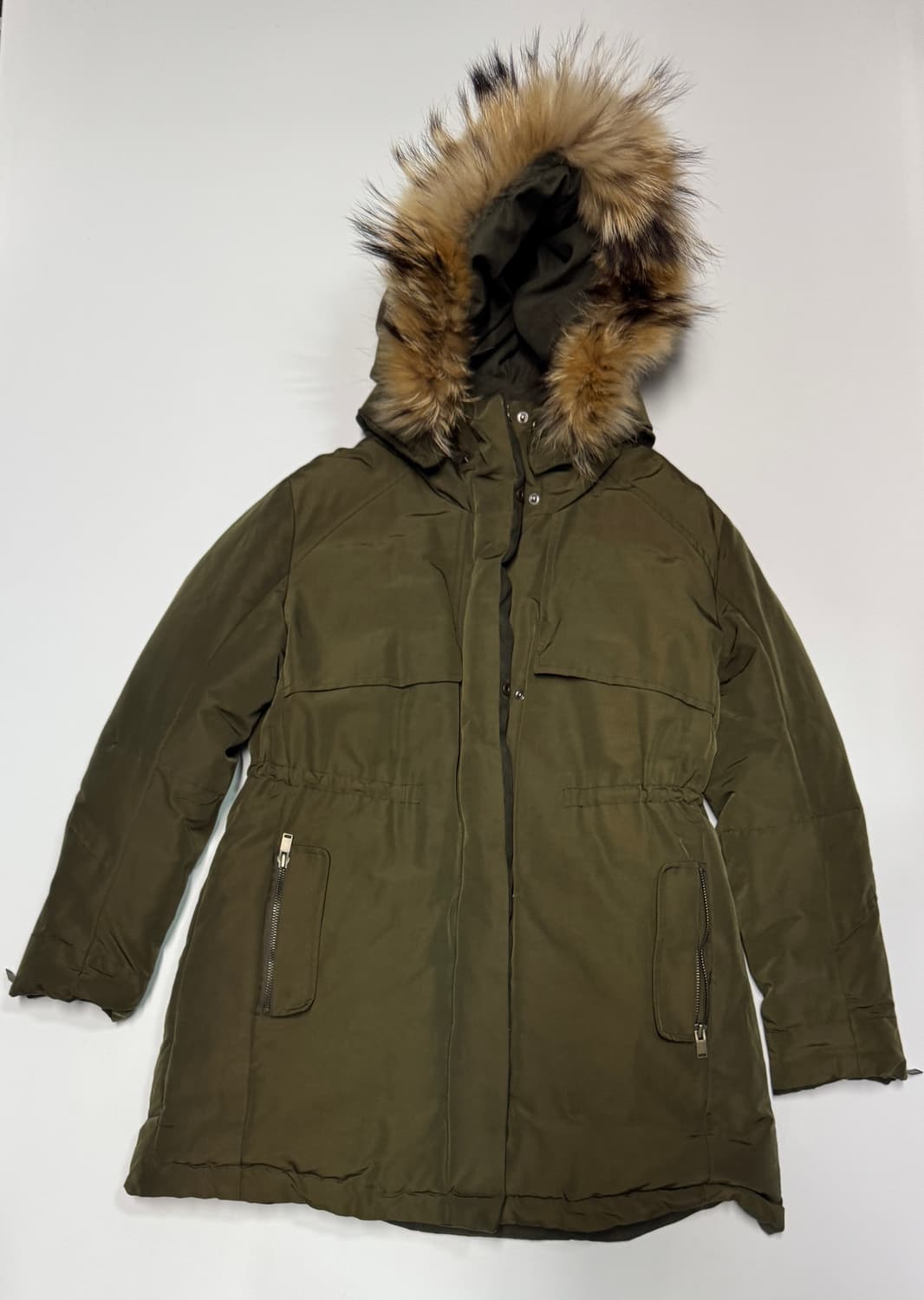 여성 한섬 SJSJ 구스다운 너구리 퍼 후드 패딩 상품이미지1