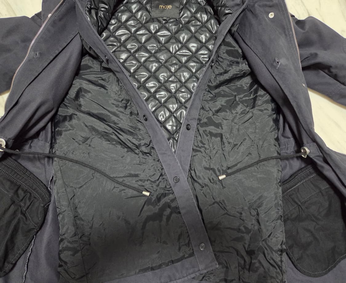 마쥬 가죽 트림 후드 코트 상품이미지4