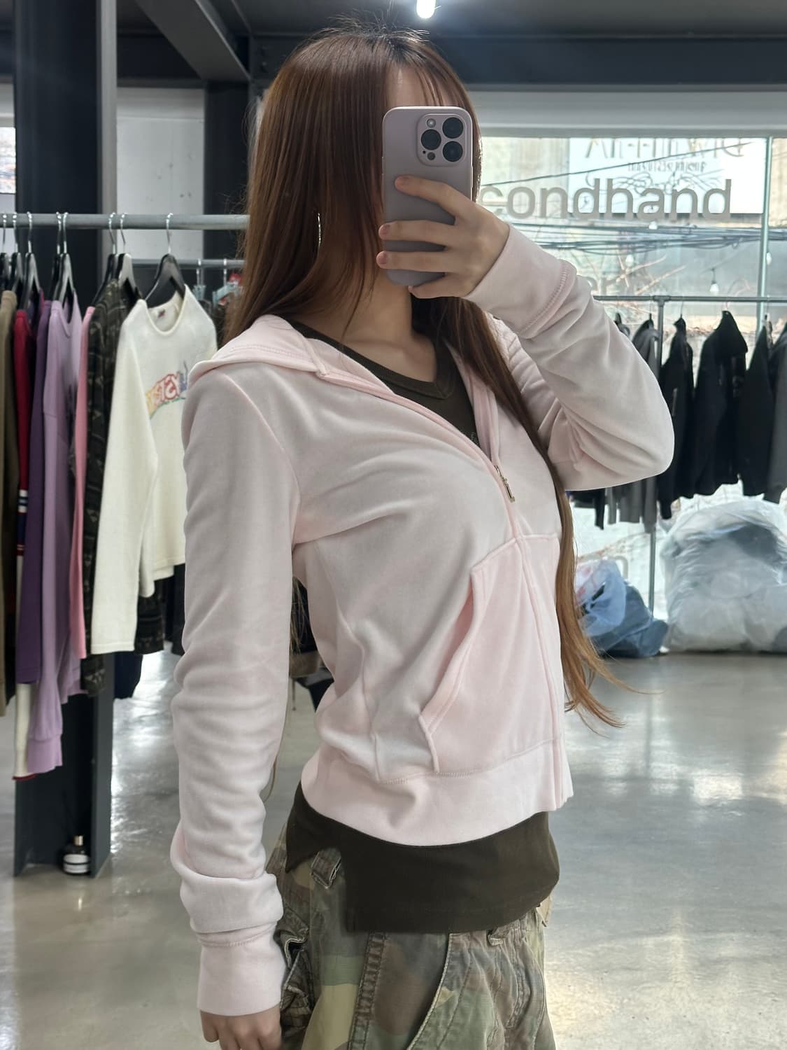 쥬시꾸뛰르 큐빅 후드집업 베이비핑크 상품이미지3