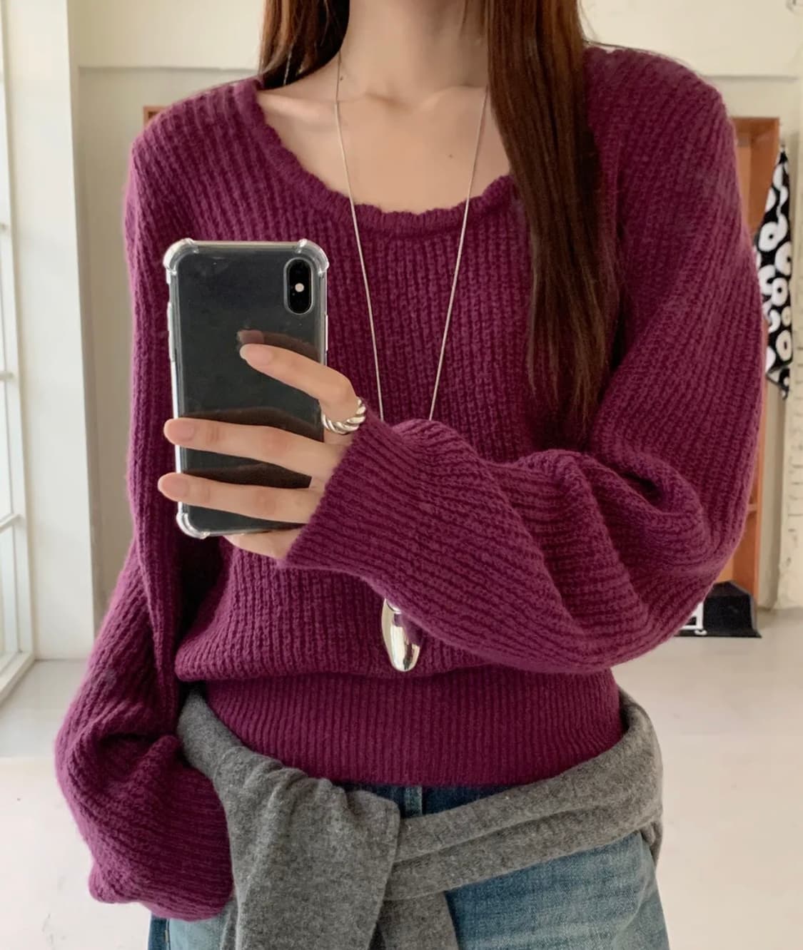 레터프롬문 루덴 유넥 울 스웨터 플럼 상품이미지1