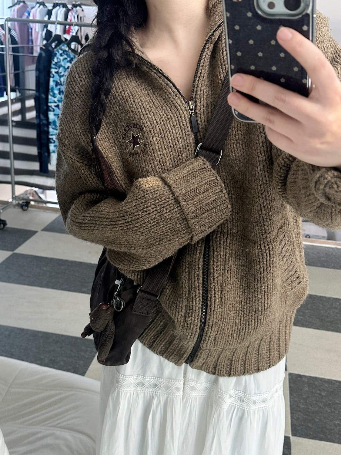 컨버스 브라운 빅로고 헤비 울 니트집업 상품이미지9