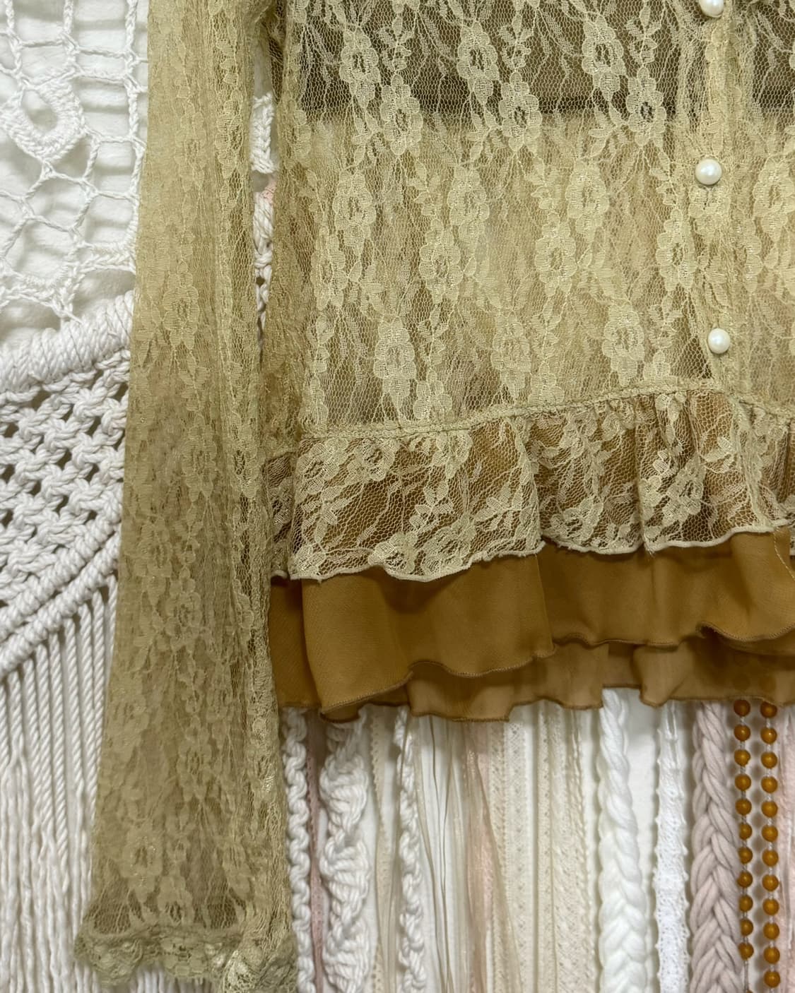 Gold Beige Flower Lace Cardigan 상품이미지5