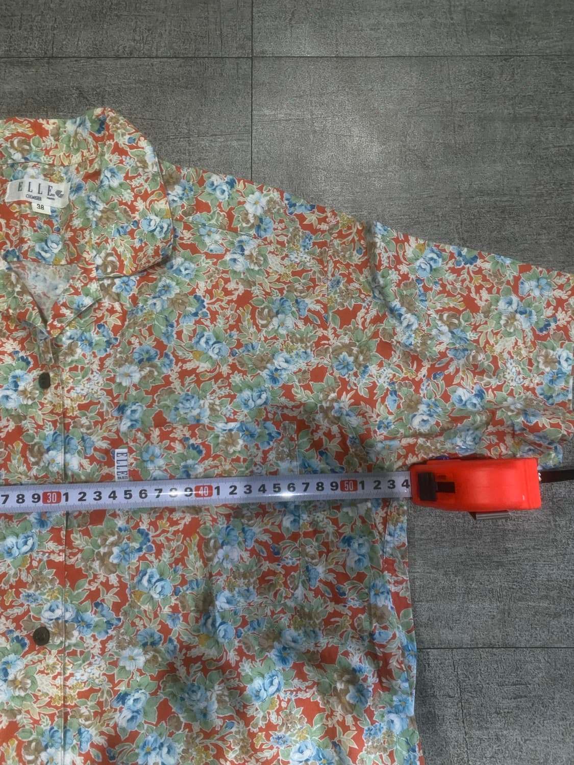 Elle 하구미모리걸 할메카지 아메카지너드남 복고풍 플라워 반팔셔츠 상품이미지2