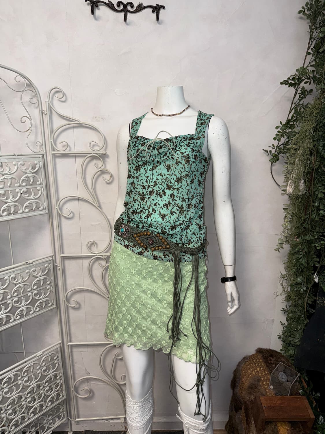 Mint oriental floral ribbon sleeveless 상품이미지4