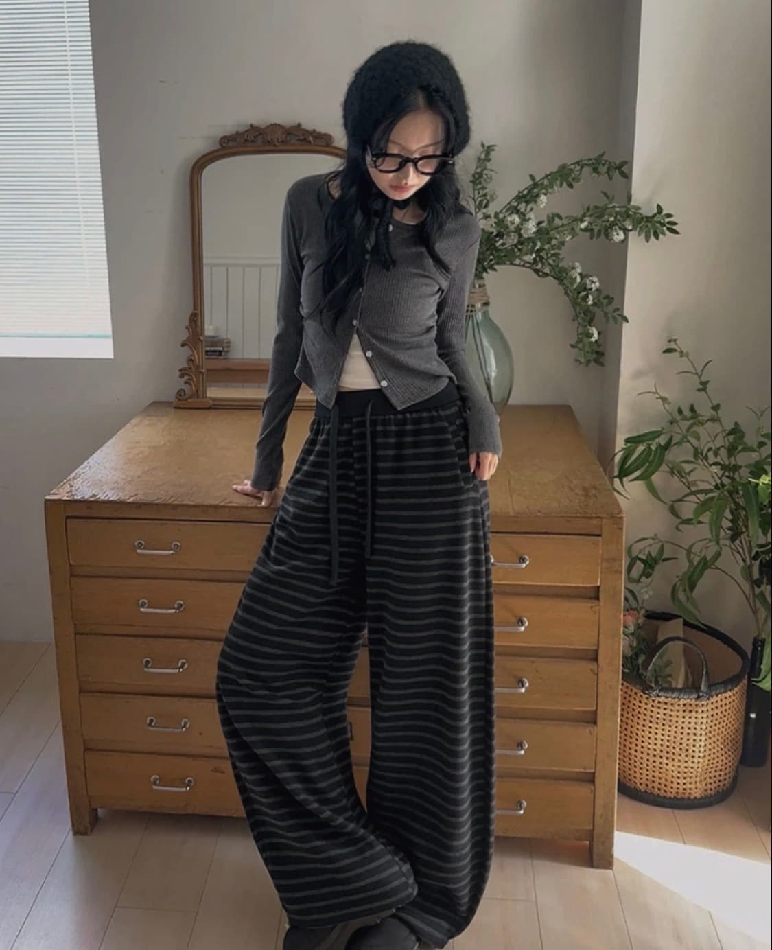 navy striped wide pants 상품이미지1