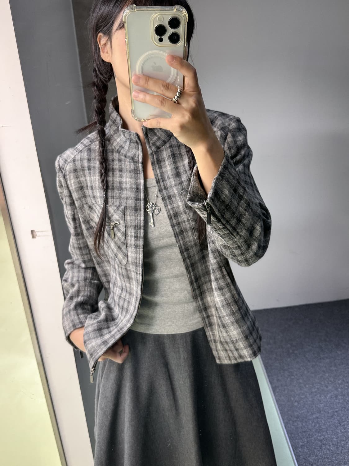 daks gray check zip jacket 상품이미지4
