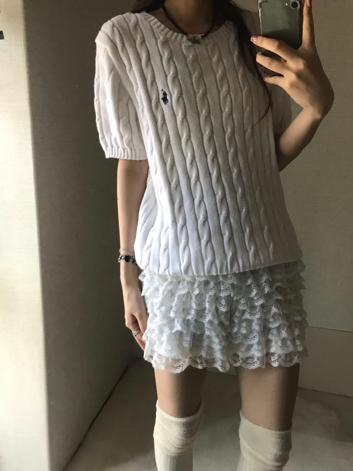 폴로 화이트 케이블 반팔니트 상품이미지2