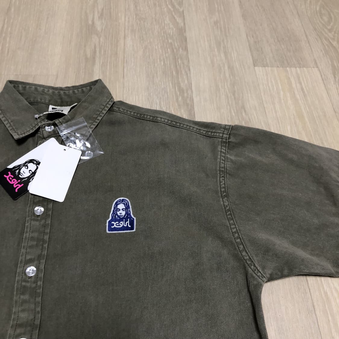 (우먼스 S) 새상품 X-GIRL 엑스걸 페이스 피그먼트 다잉 셔츠 상품이미지6