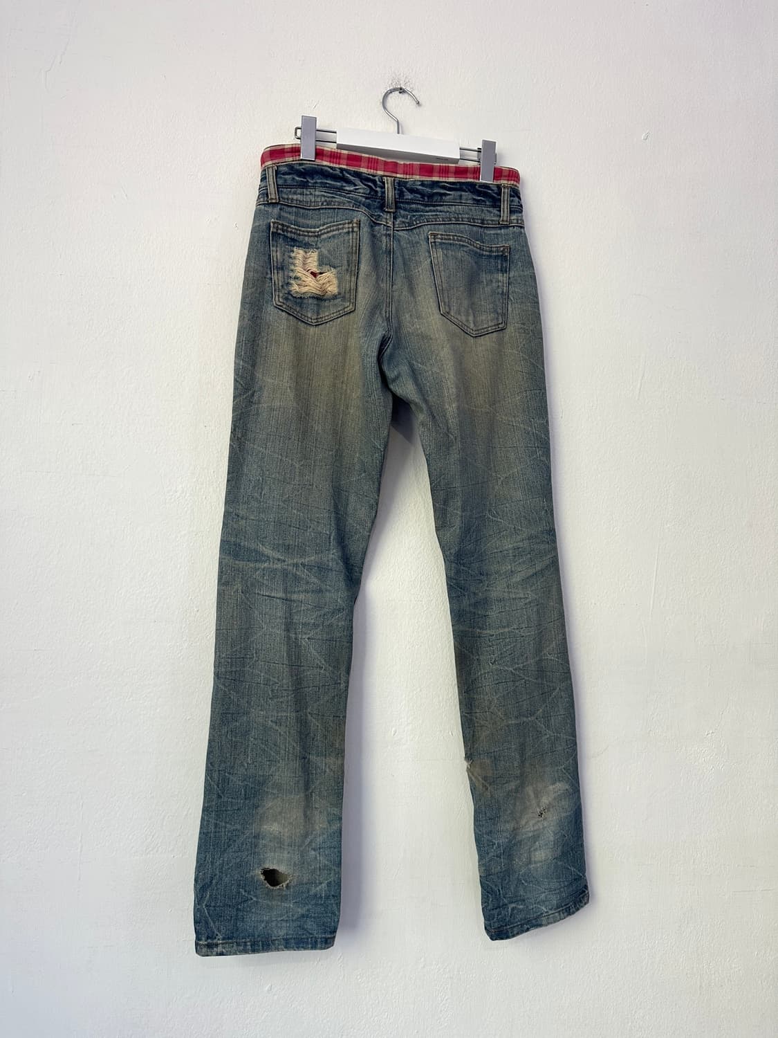 JPN VTG 체크 새깅 디스트로이드 워싱진 상품이미지6