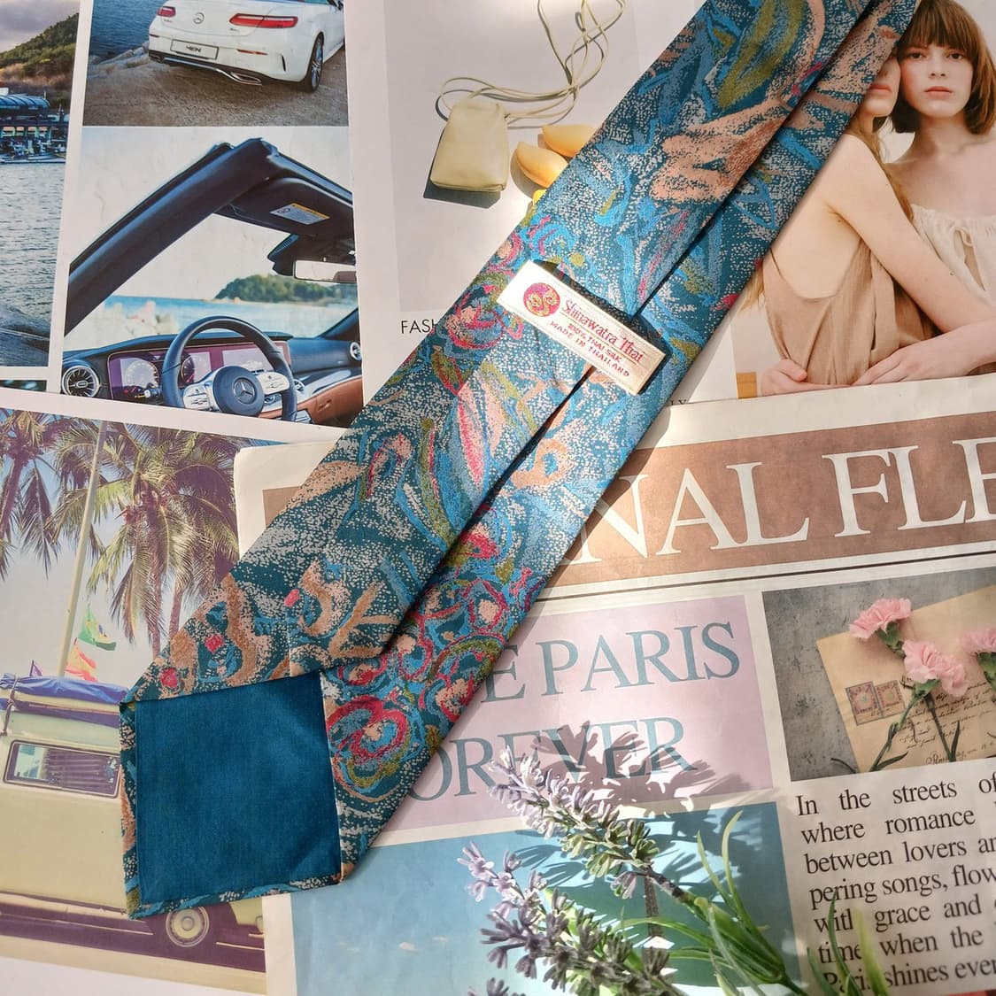 시나왓라 타이 실크 블루 아트 패턴 넥타이 9.6cm B등급 A19437 상품이미지4