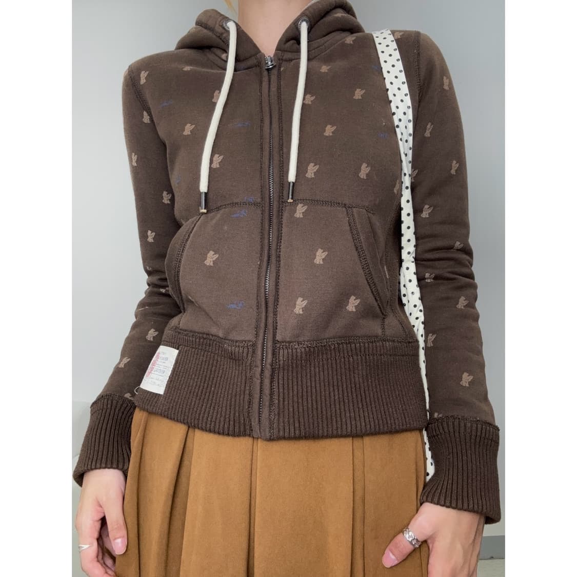 빈티지 브라운 기모 후드 집업 상품이미지1