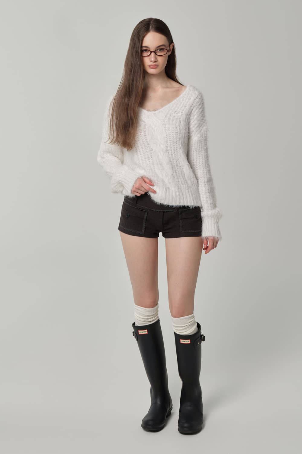클리시어 Softy cable knit & muffler, White 상품이미지3