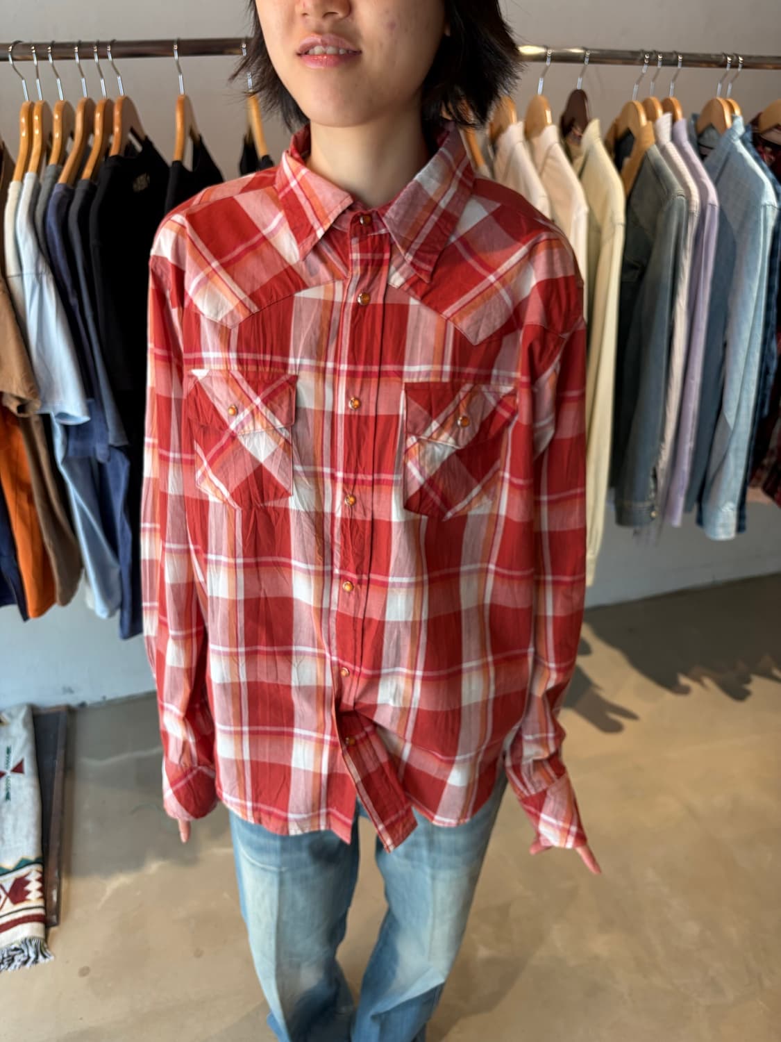 90s Woolrich 레드 스냅버튼 셔츠 L 상품이미지3