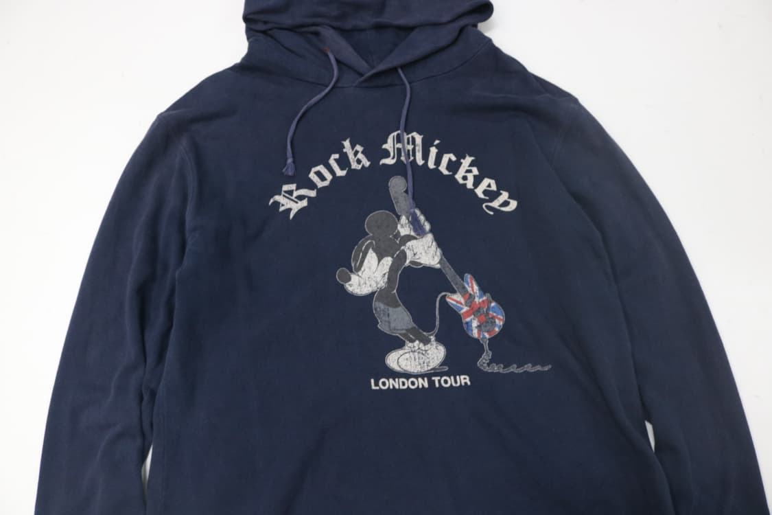 디즈니 빈티지 락 미키 런던 투어 네이비 후드 티셔츠 상품이미지3