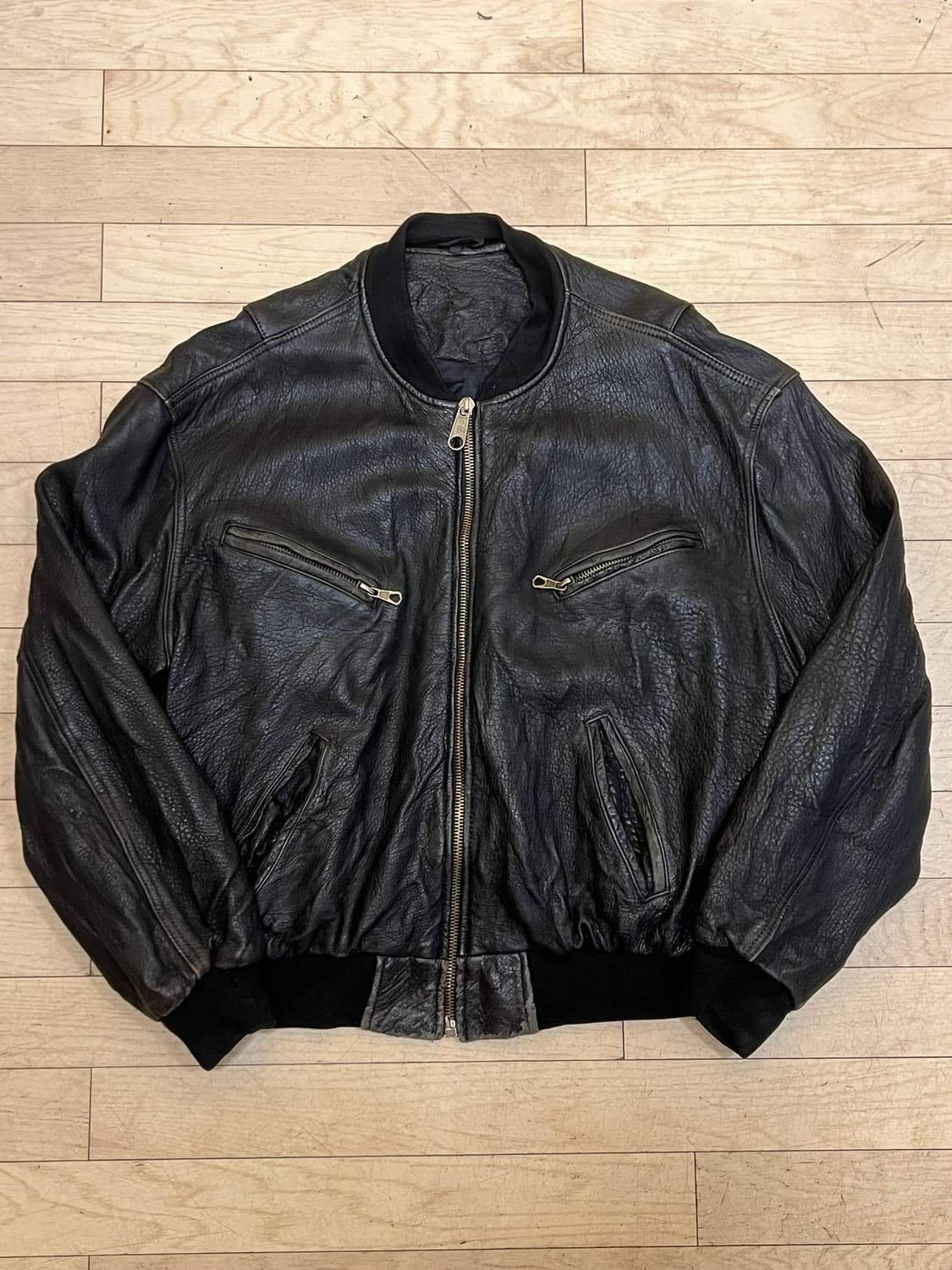 90's [XL] 이스트팩 빈티지 리얼레더 블랙 봄버 가죽 자켓 상품이미지1