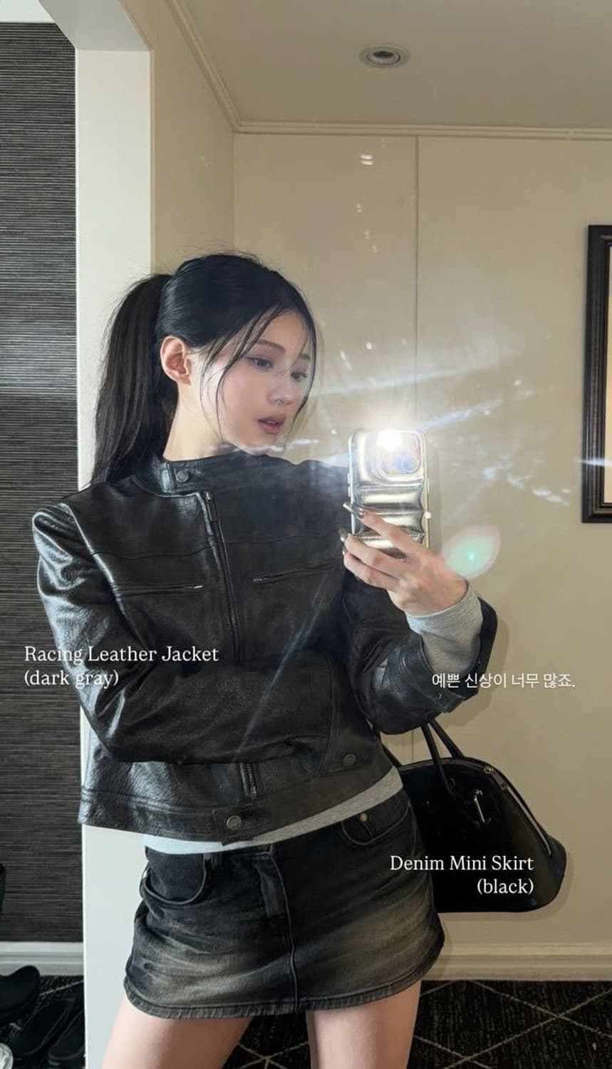 카키포인트 레이싱 레더 자켓 다크그레이 상품이미지3