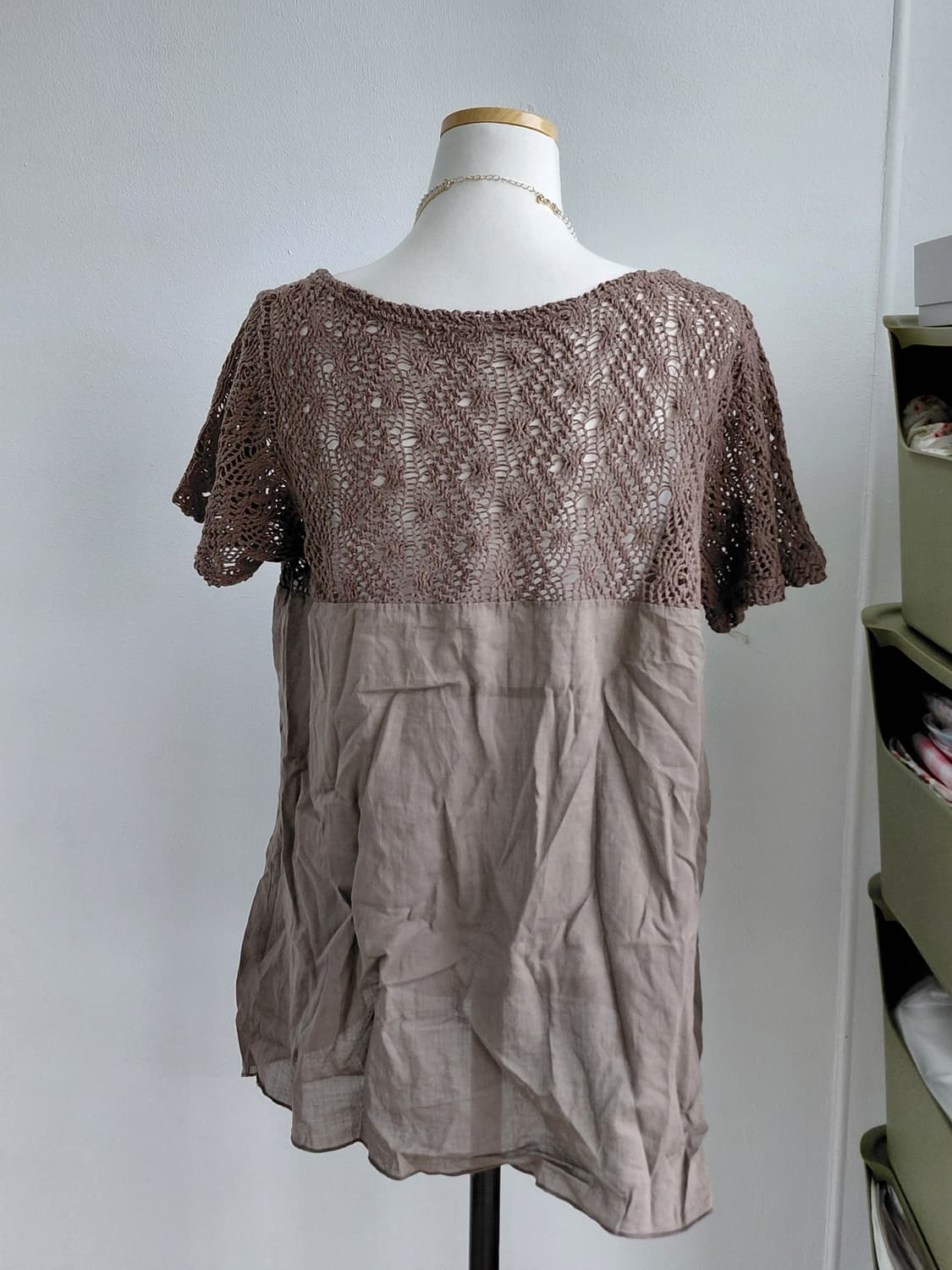 [히피룩] 브라운 크로셰 레이스 반팔 블라우스 상품이미지3