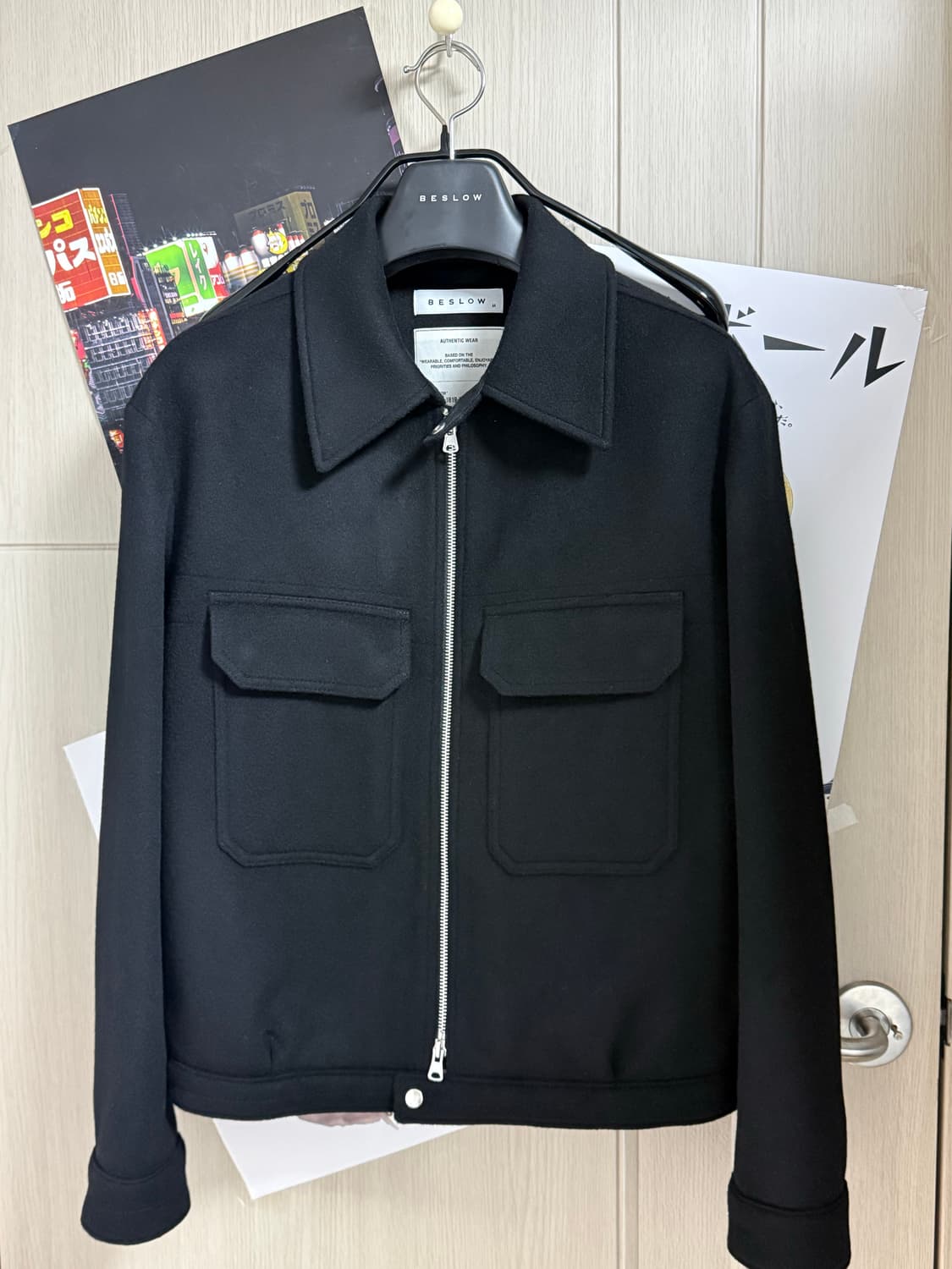 [M] 비슬로우 캐시미어 밀리터리 집업자켓 블랙 상품이미지5