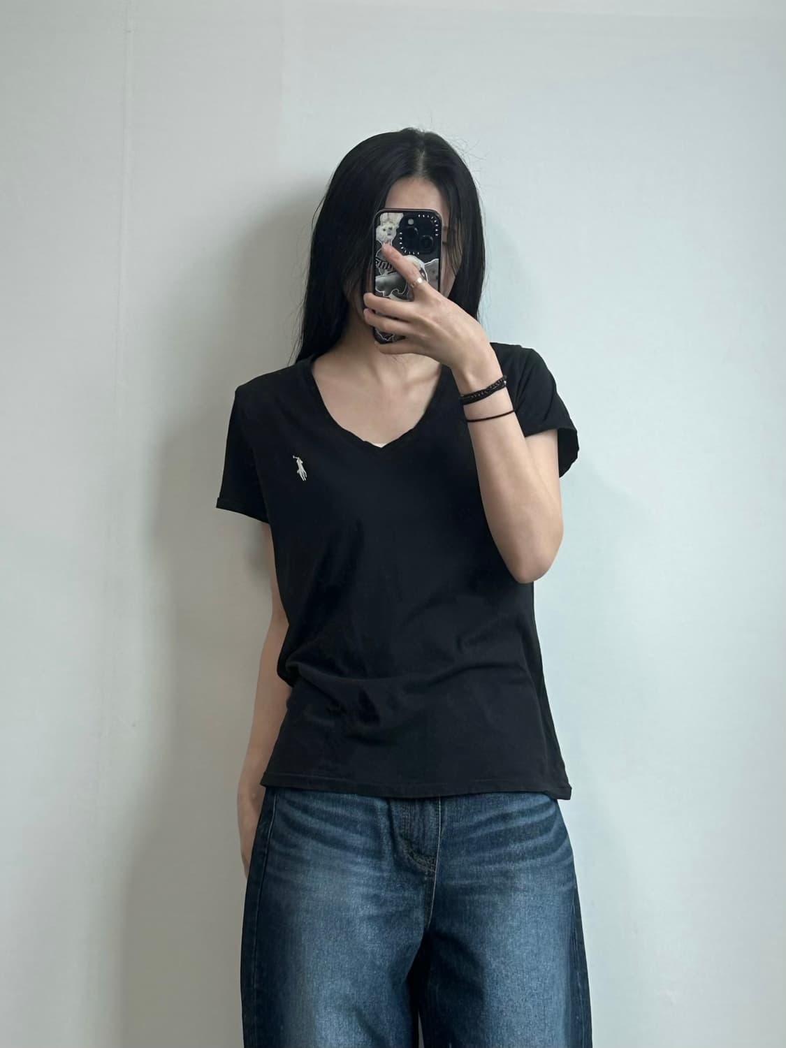 폴로 랄프로렌 화이트 포니 브이넥 반팔 티셔츠 상품이미지1