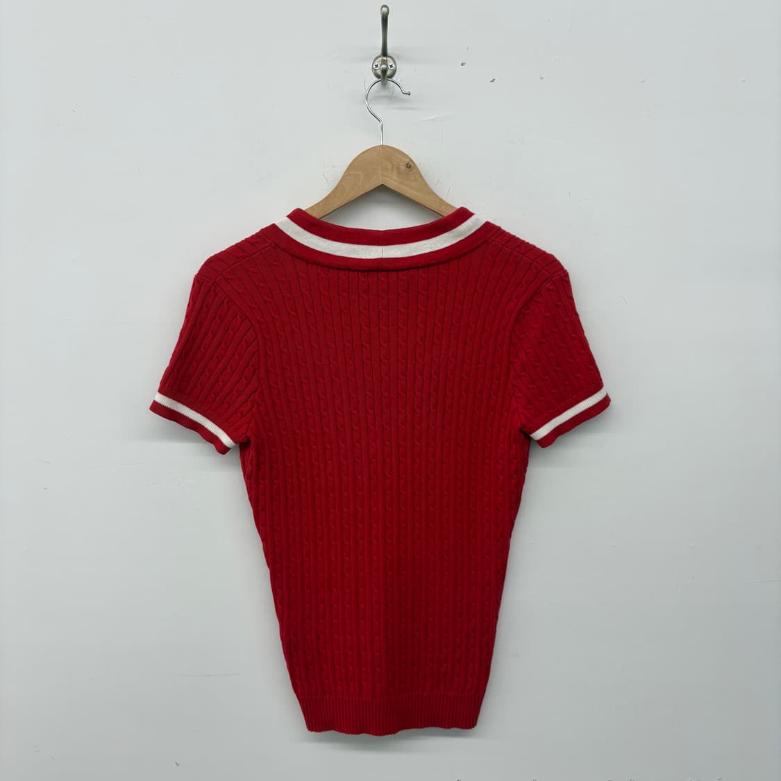 폴로 랄프로렌 케이블 반팔 니트 레드 여L 상품이미지4