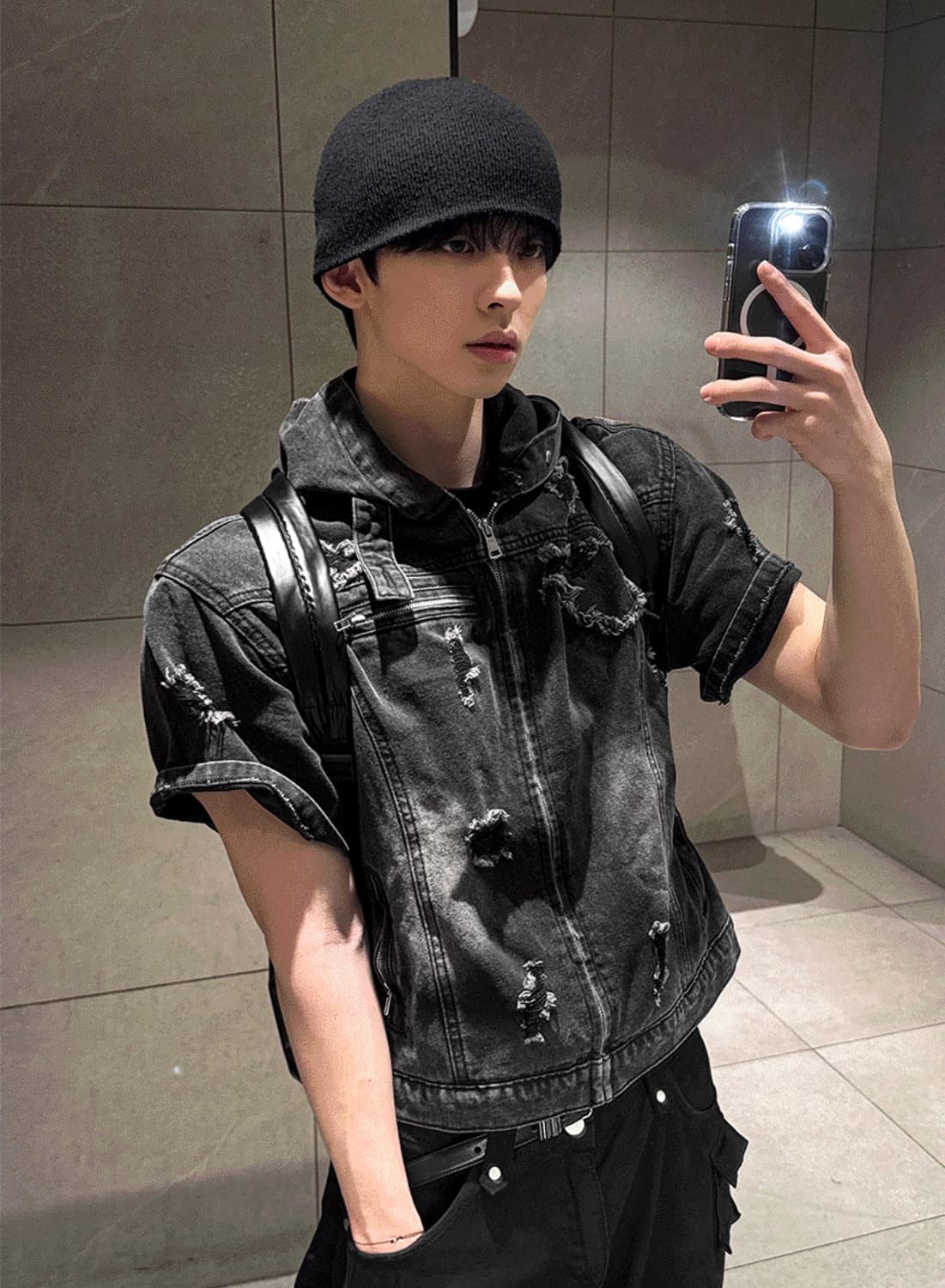 코시하루 크레이 데님 반팔 후드자켓 상품이미지1