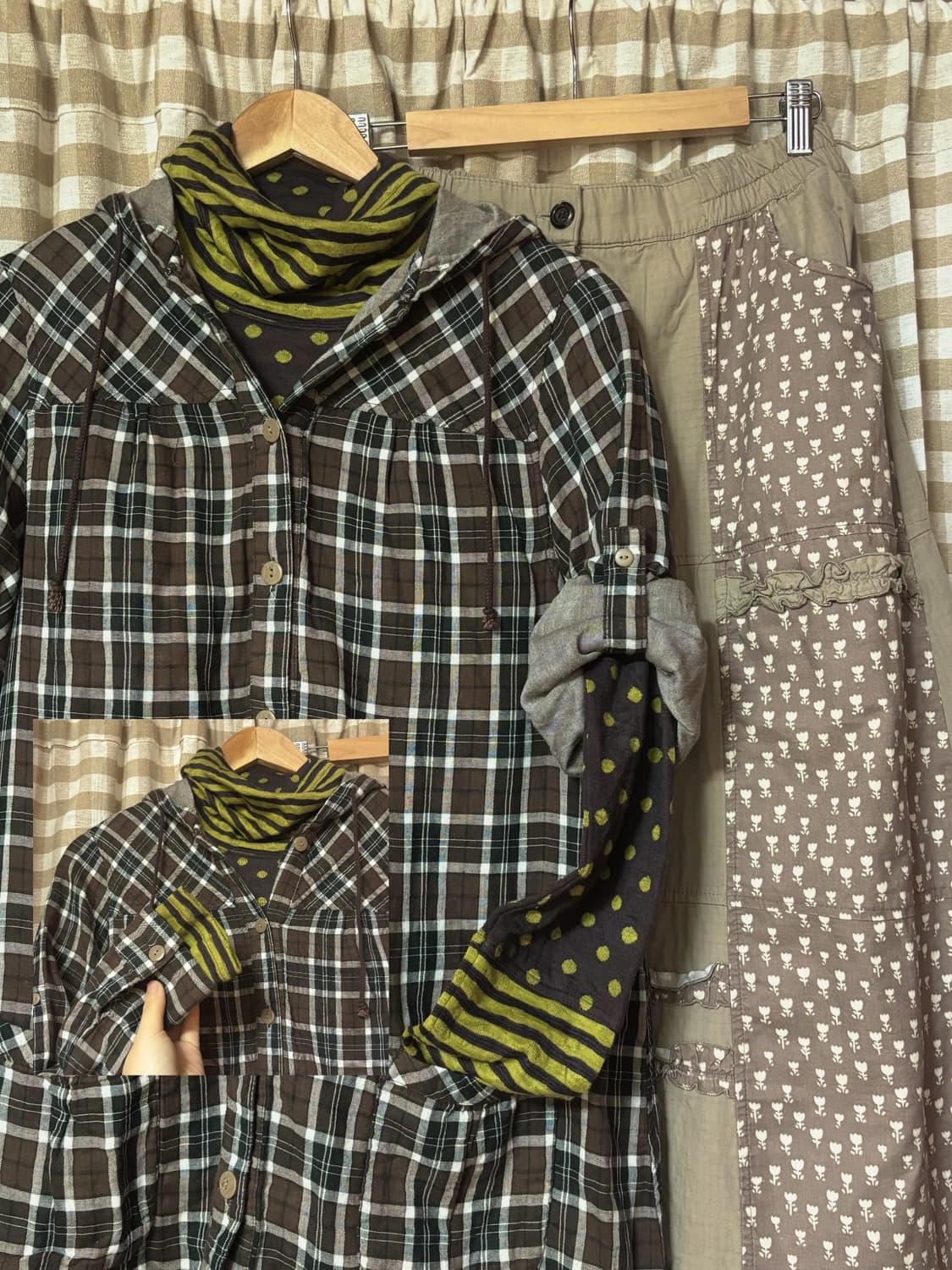 빈티지 체크 셔츠 + 니트 가디건 도트 포인트 너드 모리세트 상품이미지6