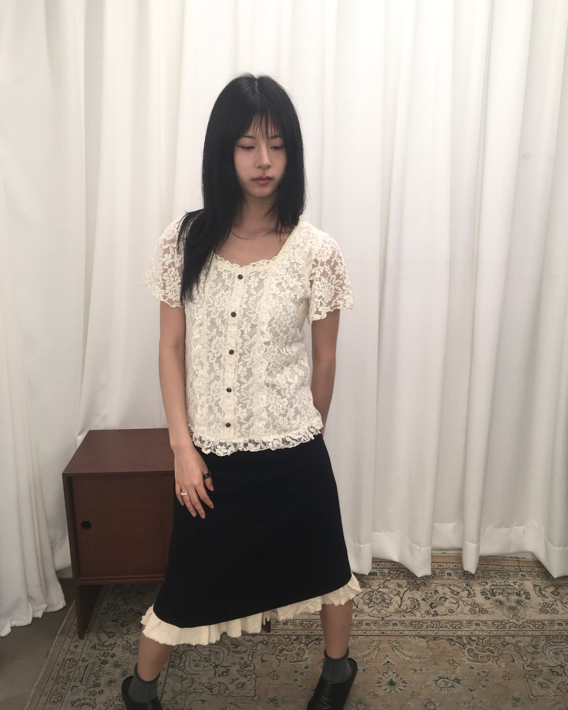 Axes femme 아이보리 레이스 블라우스 상품이미지1