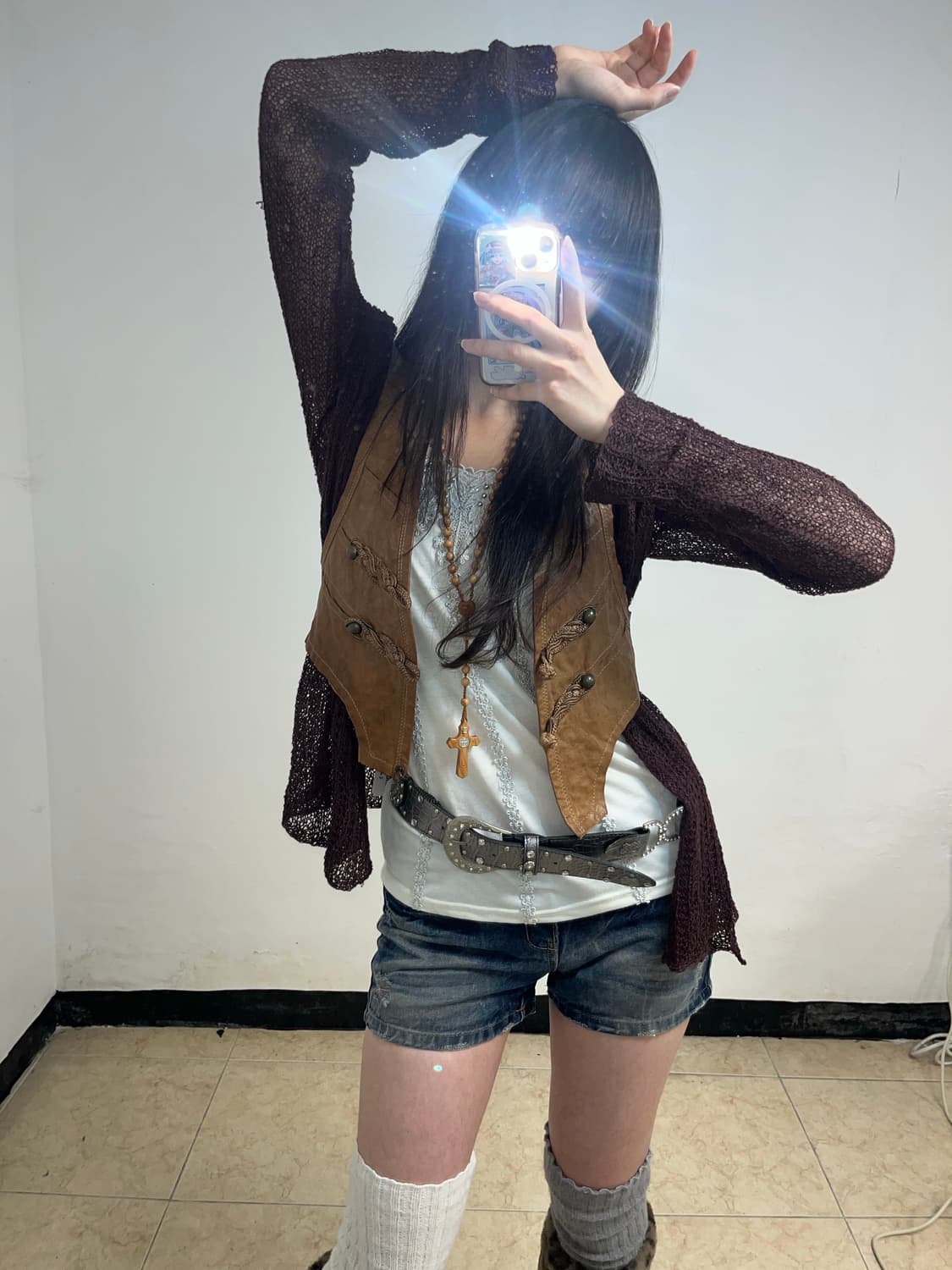 브라운 매쉬 드레이프 가디건  상품이미지10