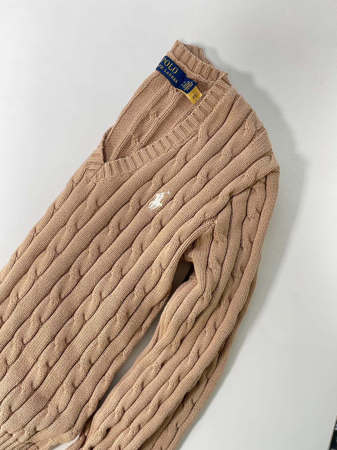 [XS] 폴로 랄프로렌 코튼 케이블 꽈배기 브이넥 니트 스웨터 QR인증 상품이미지5