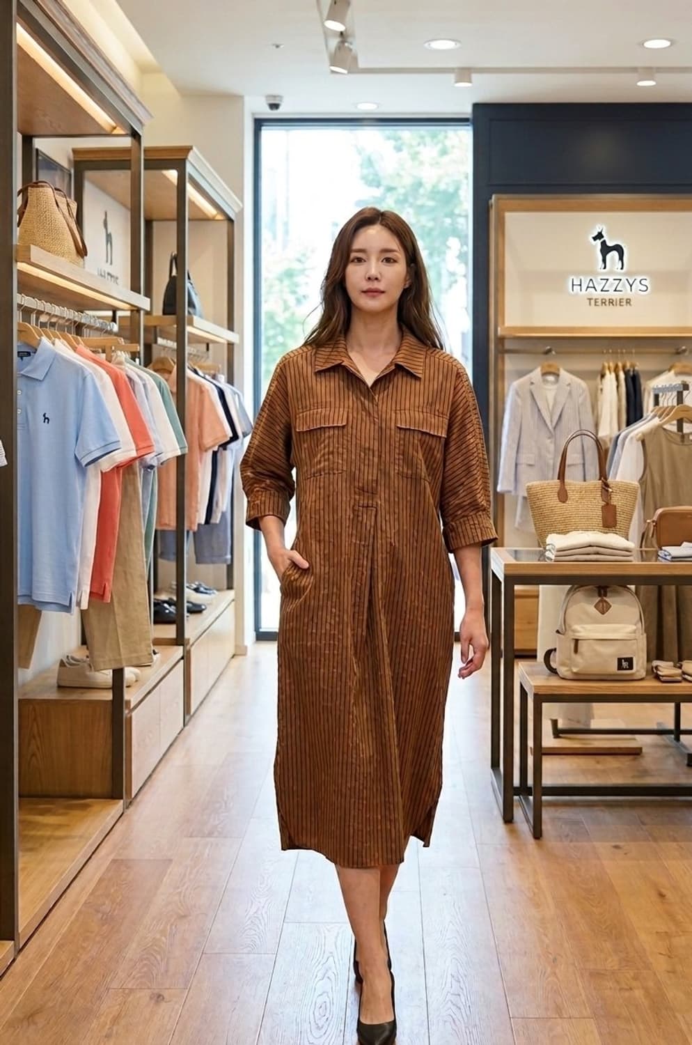 헤지스 바스락 스트라이프 원피스 상품이미지1