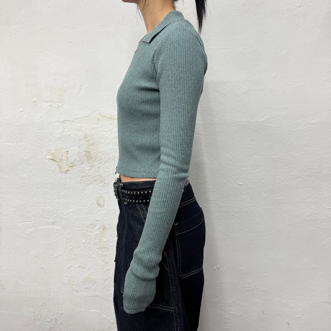 SLY JAPAN 민트컬러 워시드 리브드 쇼트 칼라넥 가디건 상품이미지2