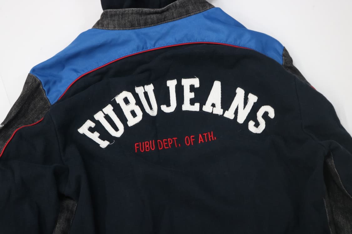 FUBU 후부 빈티지 데님 믹스 후드 레이어드 레이싱 재킷 (L) 상품이미지3