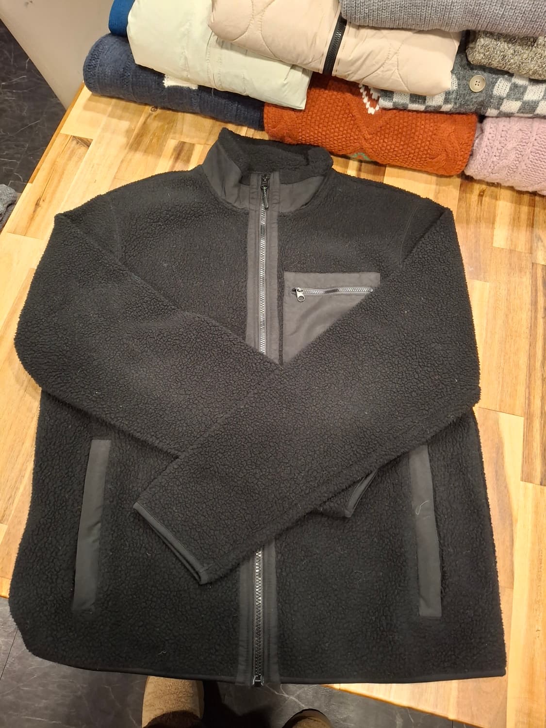 (마지막특가) 유니섹스 뽀글이 집업 블랙 L 상품이미지1