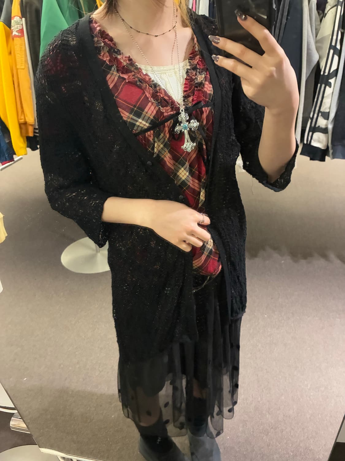 38)Ozoc vintage 여성 블랙 레이스 니트 가디건 상품이미지2