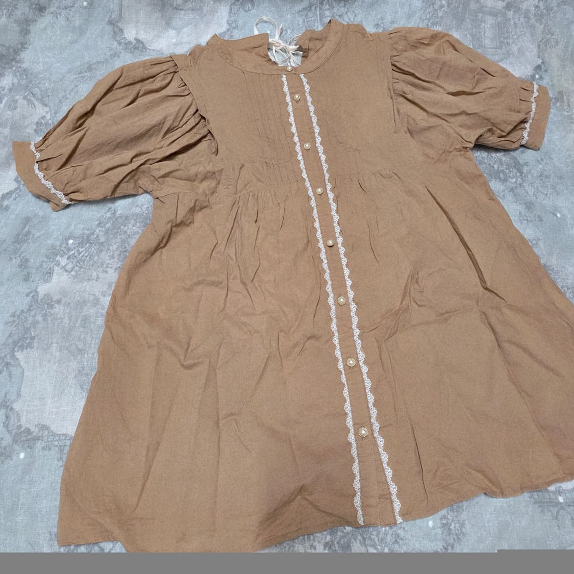 엑시즈팜 리본 레이스 브라운 튜닉 원피스 모리 모리노가토 하나모토 상품이미지2