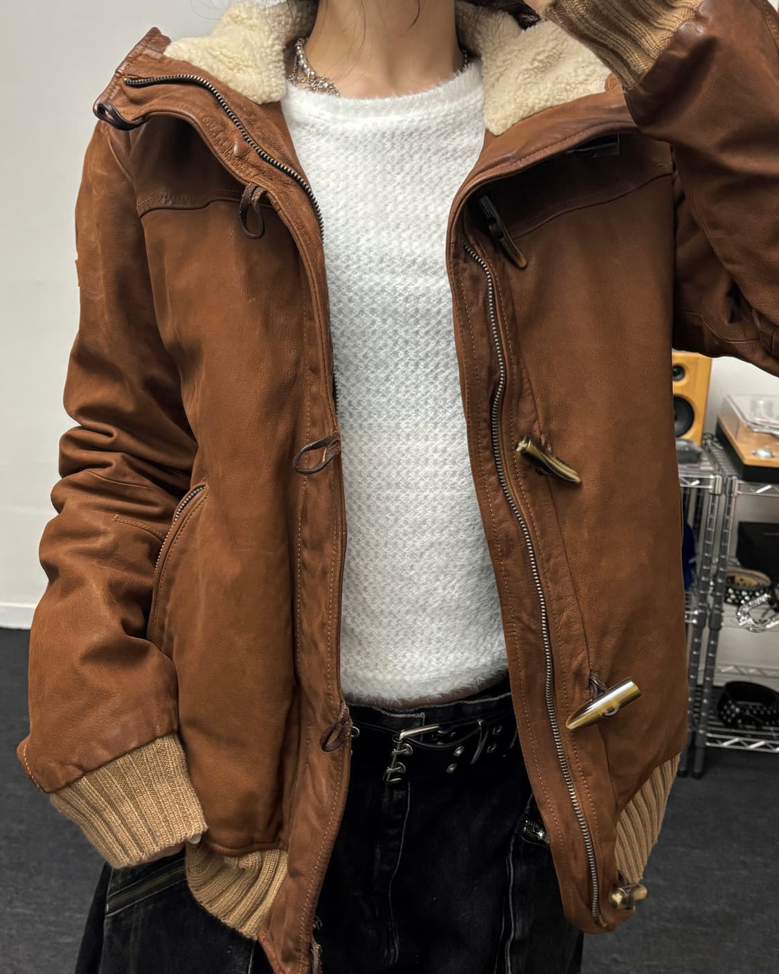 알마니 진스 00s 리얼 레더 봄버 자켓 브라운 상품이미지3