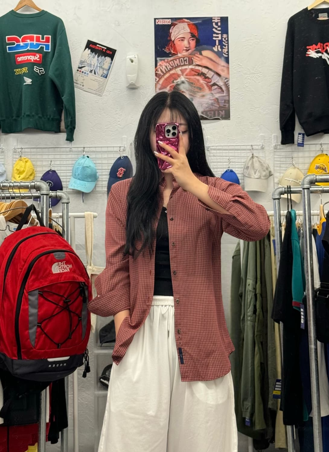 다커스 버건디 체크패턴 셔츠 M 상품이미지1