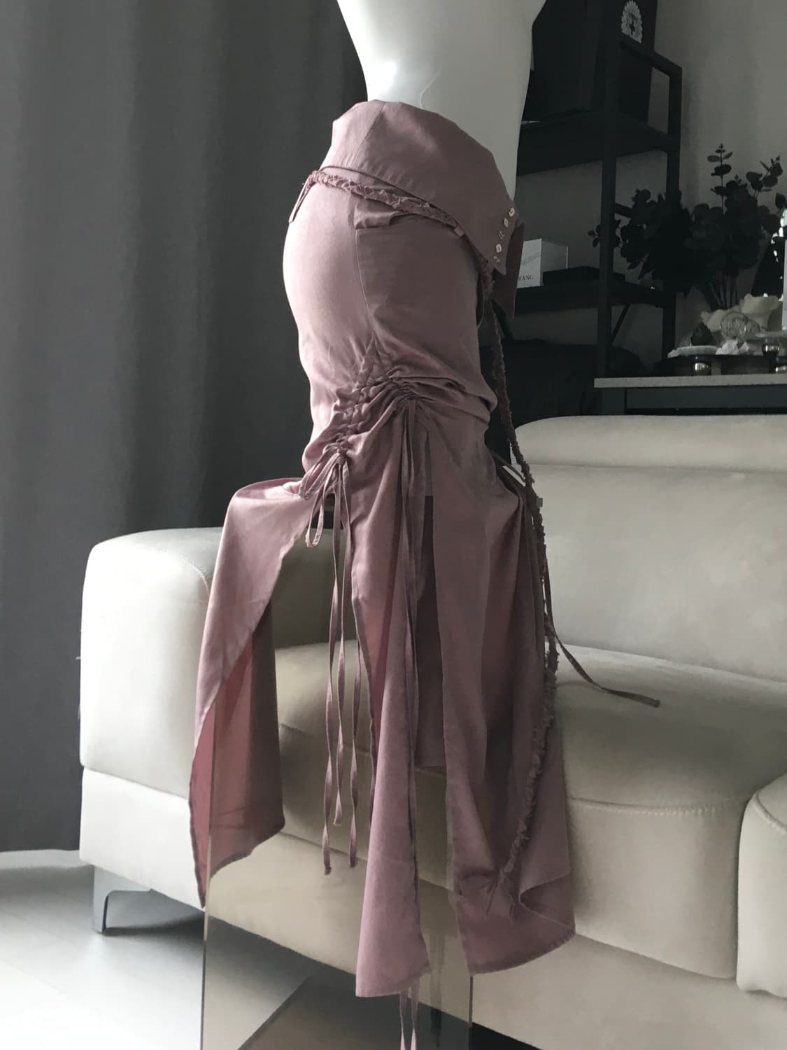 ༒ Braid Detail Satin Skirt #Mauve 상품이미지2