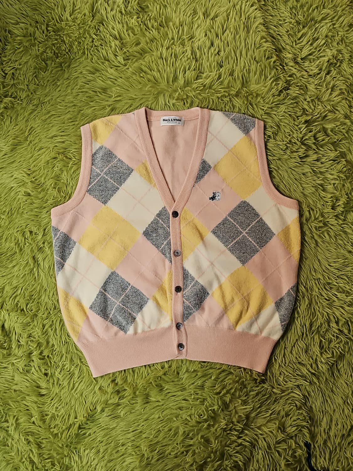블랙앤화이트 아가일 울 니트 조끼 LL 상품이미지1
