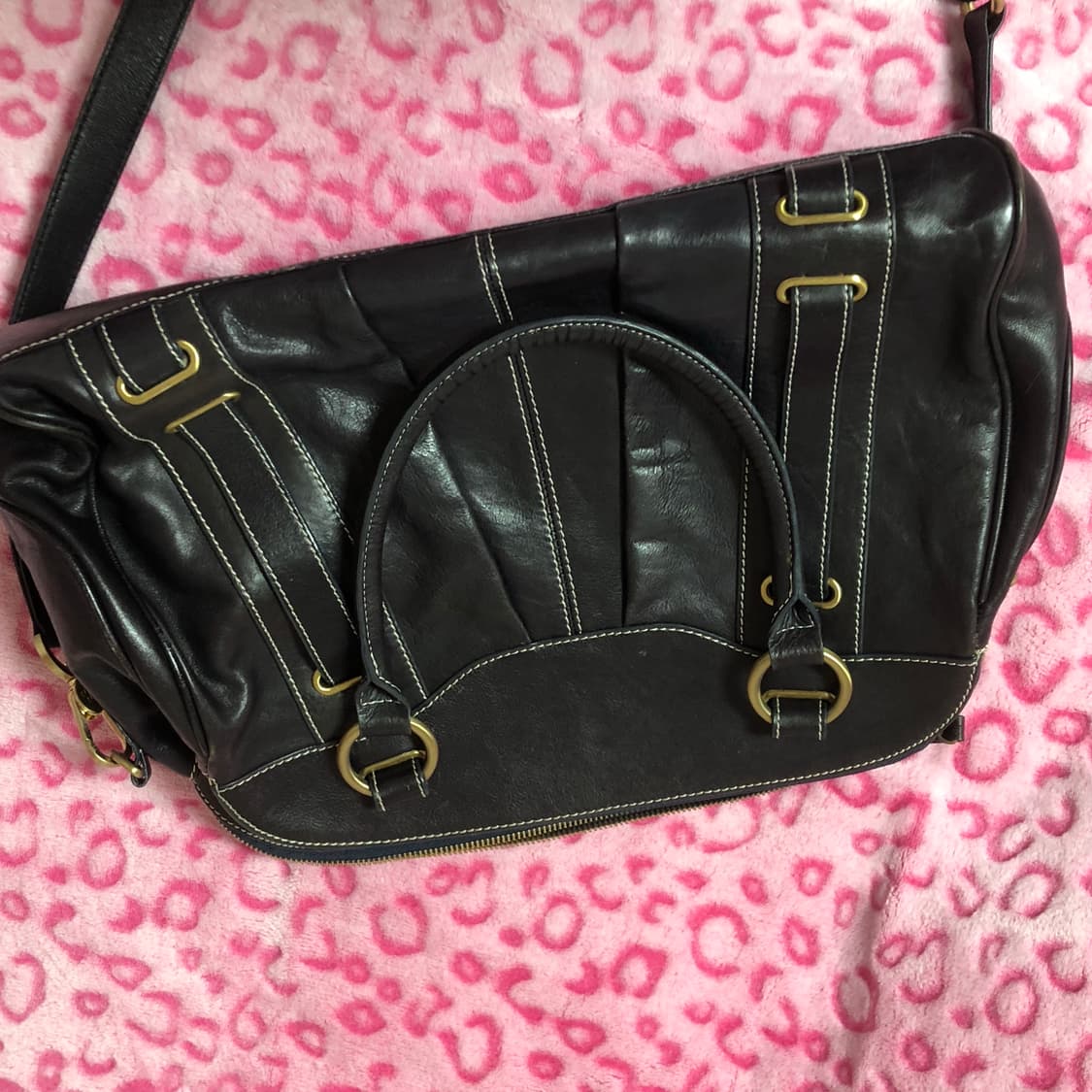 빈티지 갸루 레더 가죽 스티치 크로스백 토트백  상품이미지2