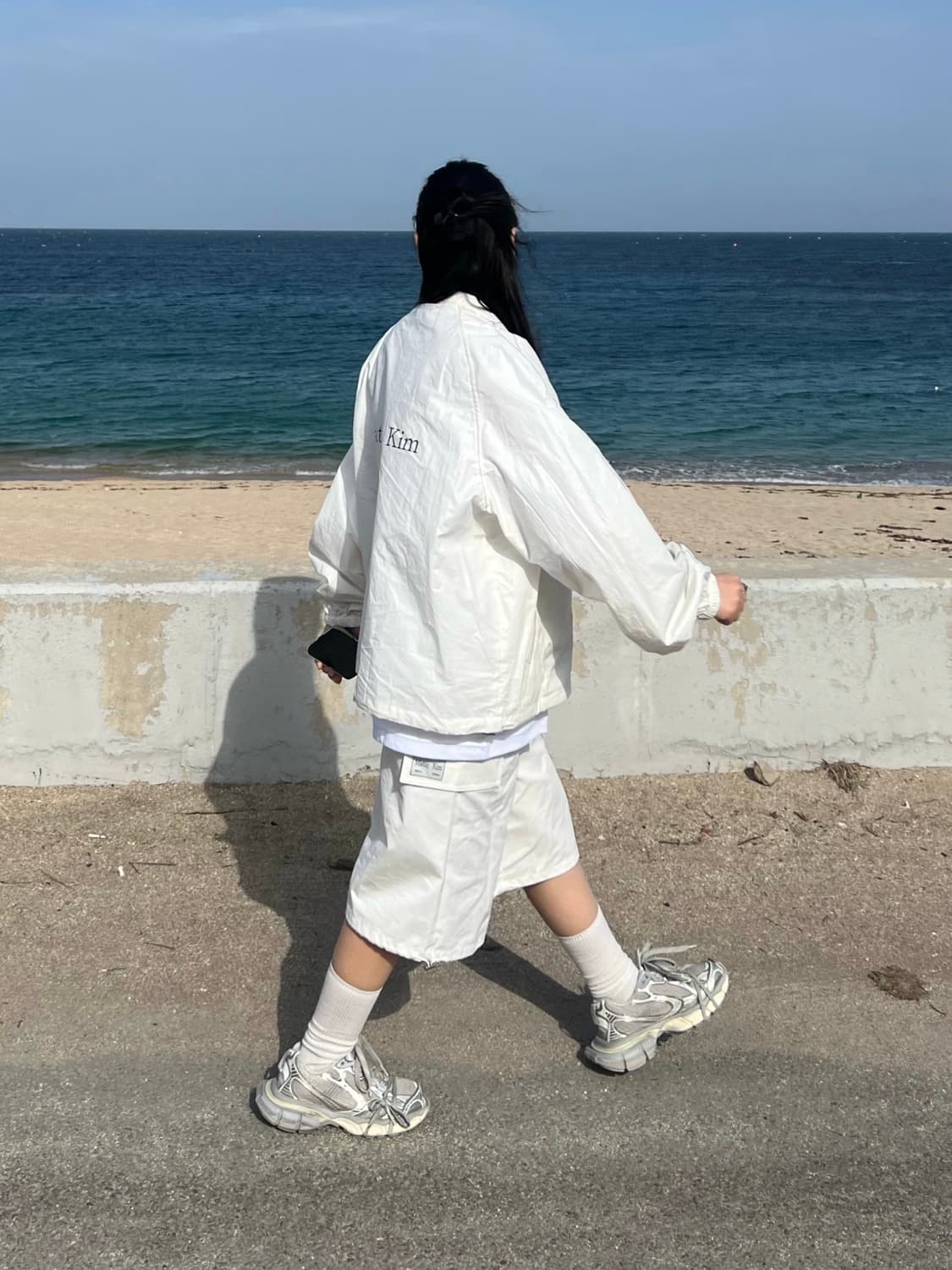 [ONE SIZE,M] 마뗑킴 로고 코팅 자켓 아이보리 + 카고 팬츠 상품이미지1