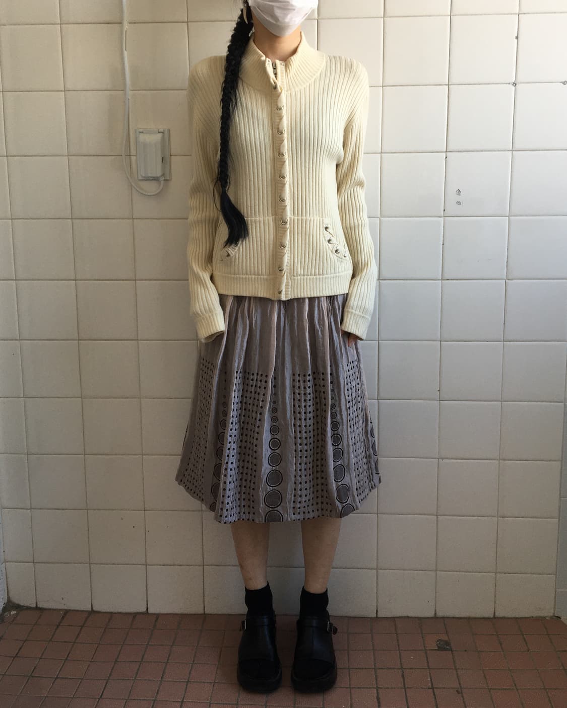 eyelet point ribbed high neck zip up 상품이미지6