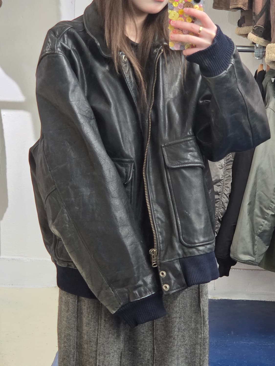 1990s U2 WMO A-2 에어포스 소가죽 레더자켓 상품이미지1